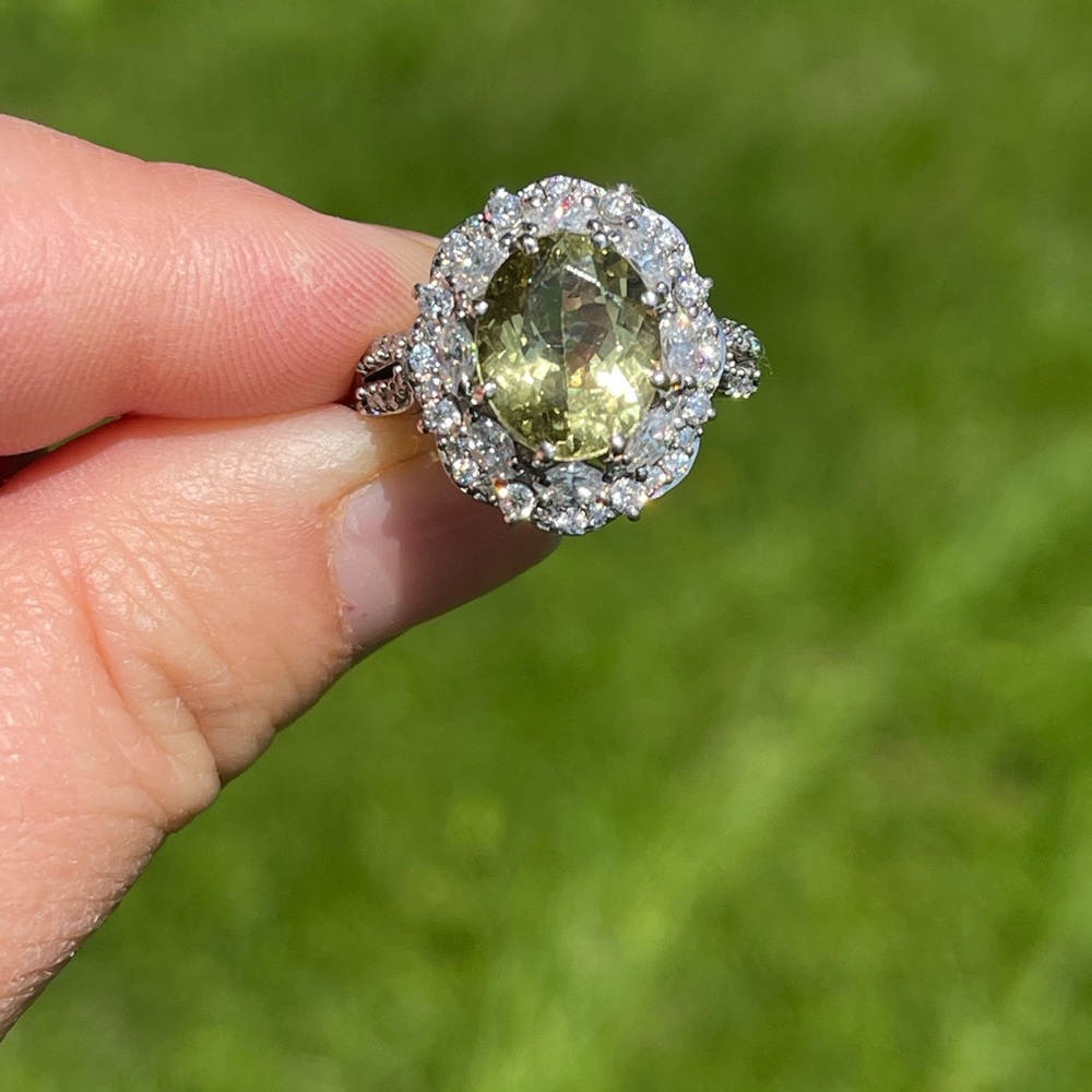 Yellow apatite and moissanite ring